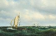 Vilhelm Melbye Stormfuld Eftermiddag i Skagerak. En dansk Jagt og forskjellige Skibe passere Skagen Spain oil painting artist